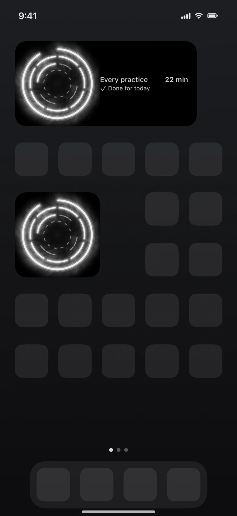 Orboria's widgets on a home screen and a running practice on the lock screen.